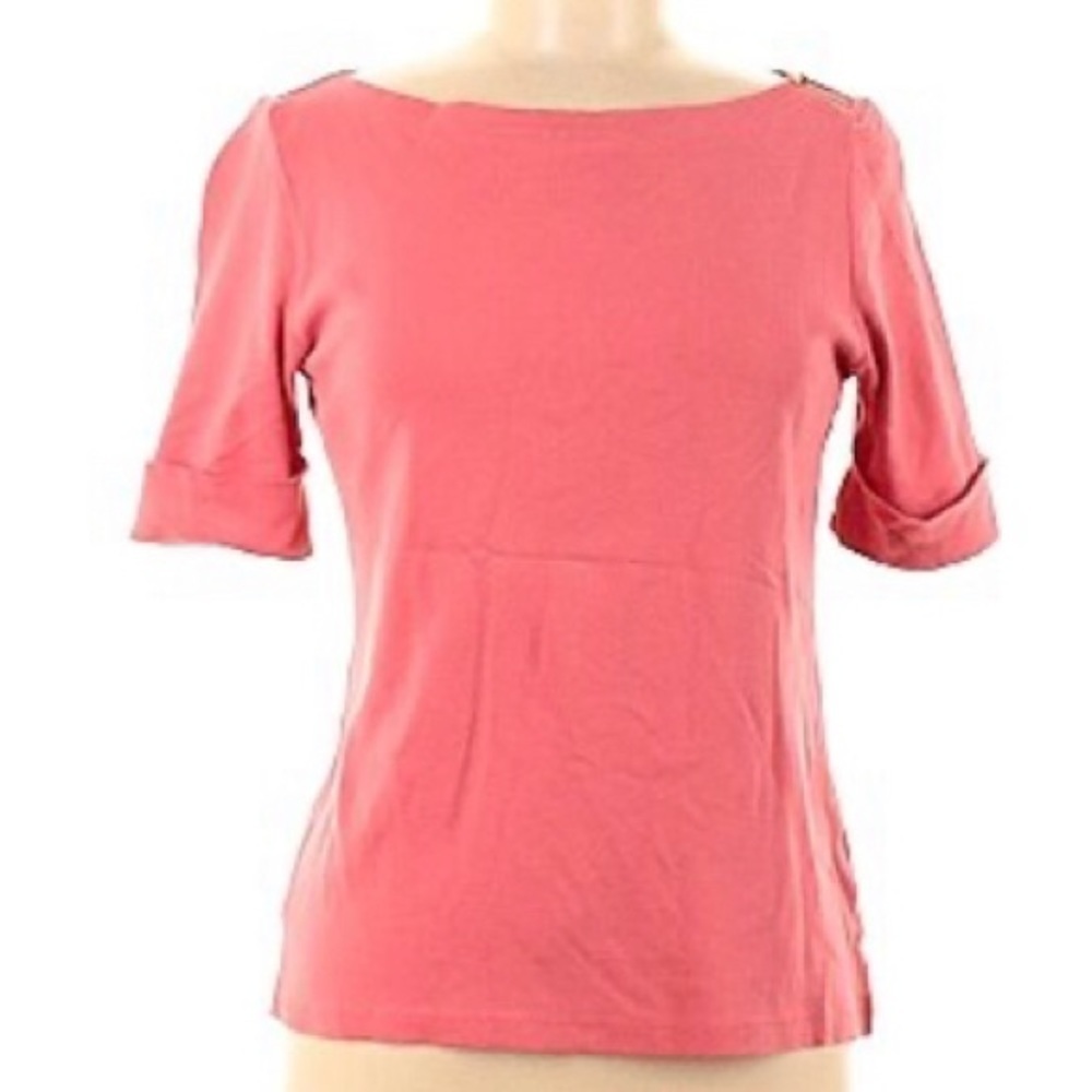 Lauren Ralph Lauren Pink Knit Top Shirt Short Cuff Sleeve Womens Size small